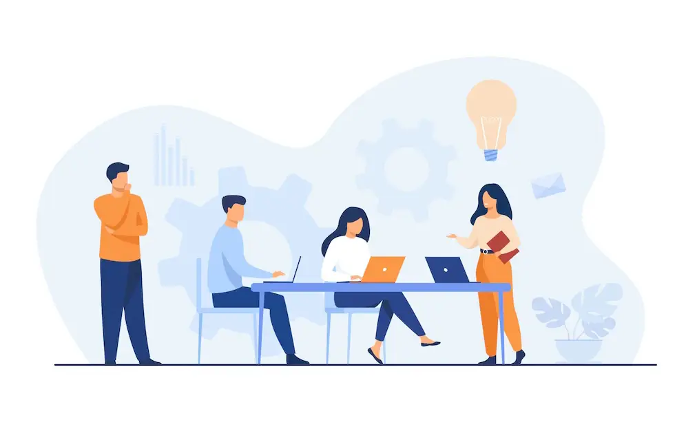 Ilustración de un equipo de trabajo desarrollando una actividad de team building